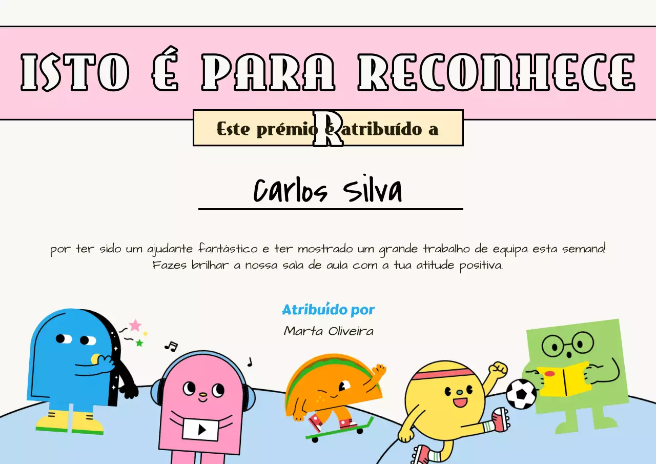 Certificado de Estudante Rosa Brincalhão