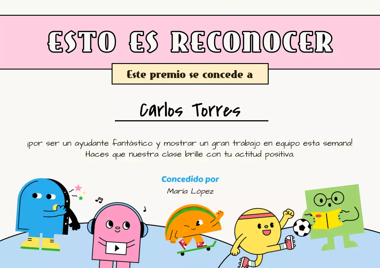 Certificado de estudiante juguetón rosa