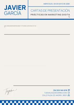 Póster minimalista de carta de presentación en gris y azul para solicitud de empleo