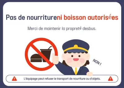 Avis d'interdiction de nourriture et de boisson dans le Blue Baby Bus