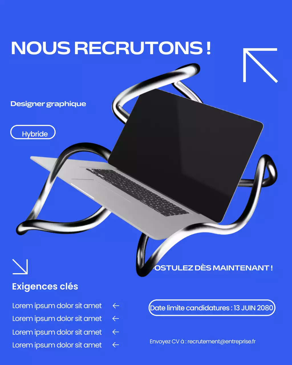 Publication Instagram de recrutement de graphistes modernes bleus