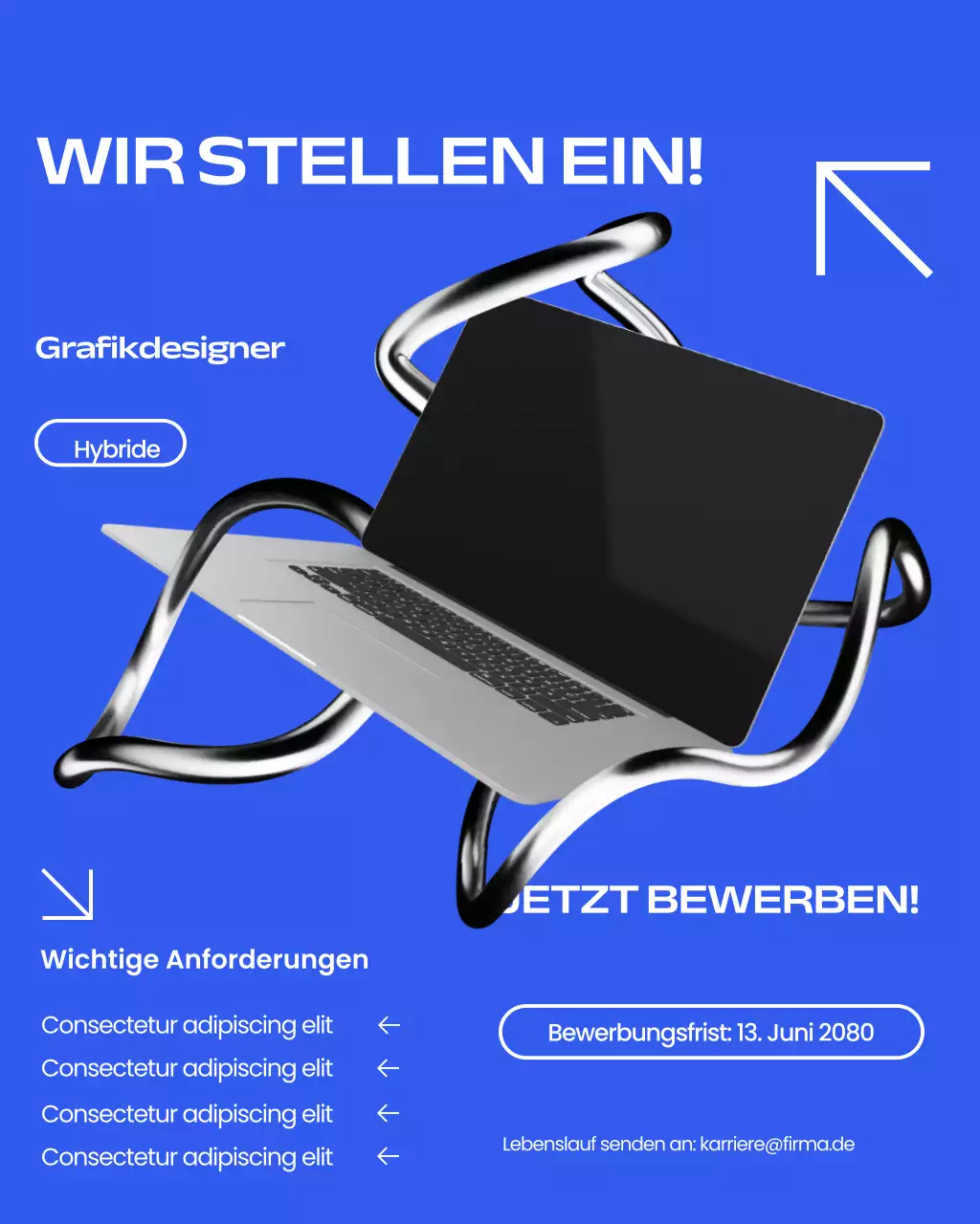 Instagram-Beitrag zur Rekrutierung eines modernen Grafikdesigners in Blau