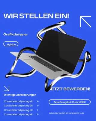 Instagram-Beitrag zur Rekrutierung eines modernen Grafikdesigners in Blau