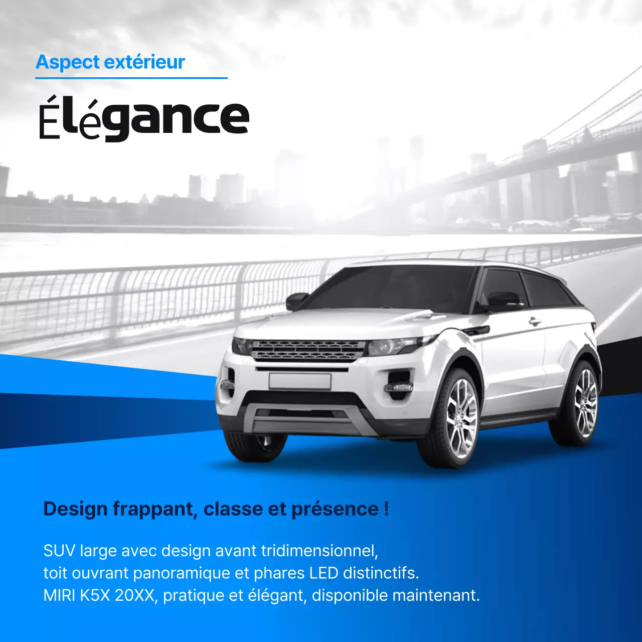 Publicité pour une voiture bleue moderne