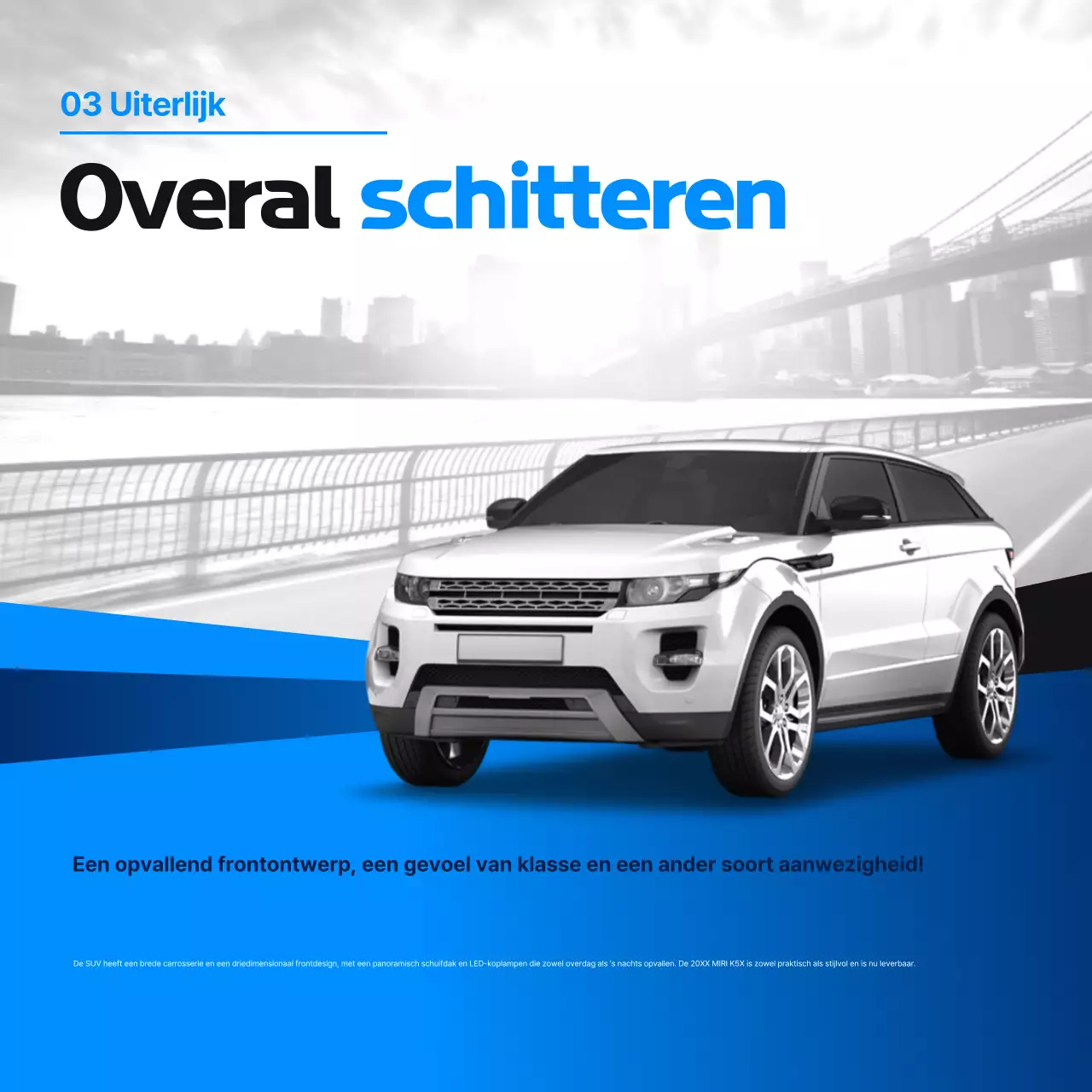 Blauwe moderne auto-advertentie
