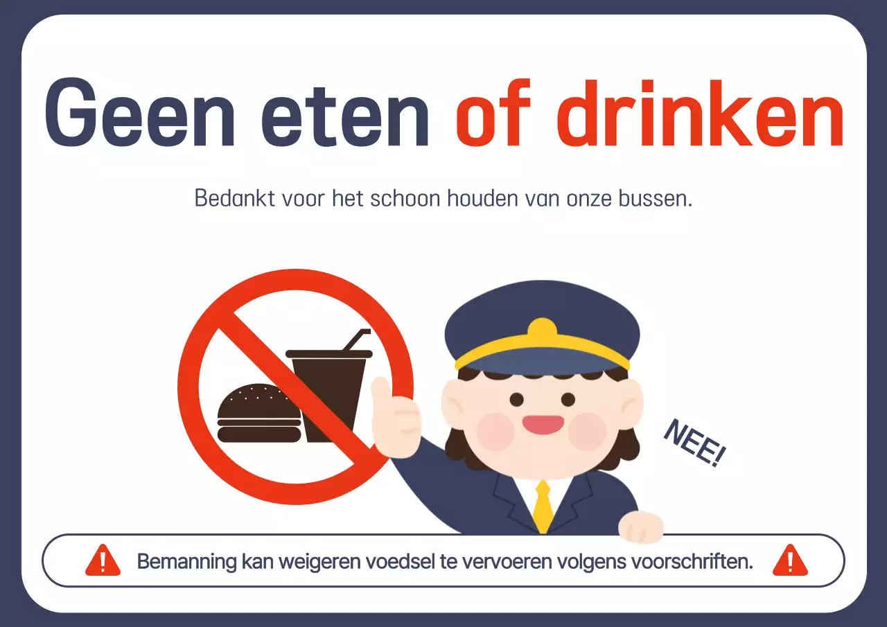 Mededeling over het verbod op eten en drinken in de Blue Baby Bus
