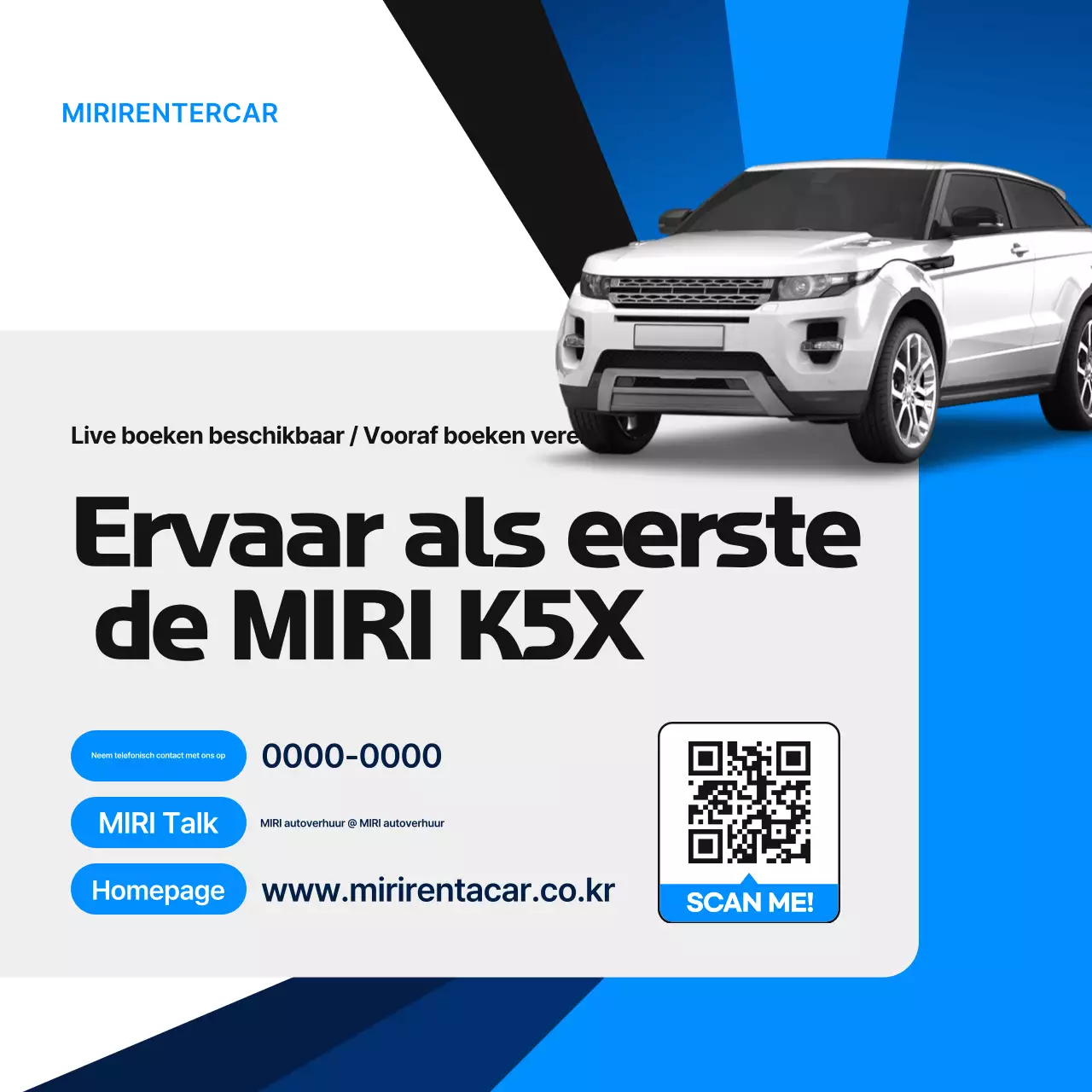 Blauwe moderne auto-advertentie