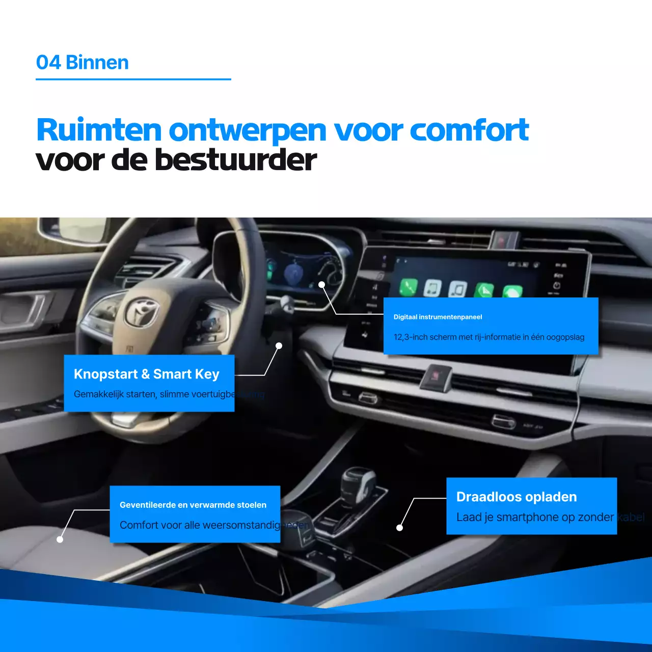 Blauwe moderne auto-advertentie