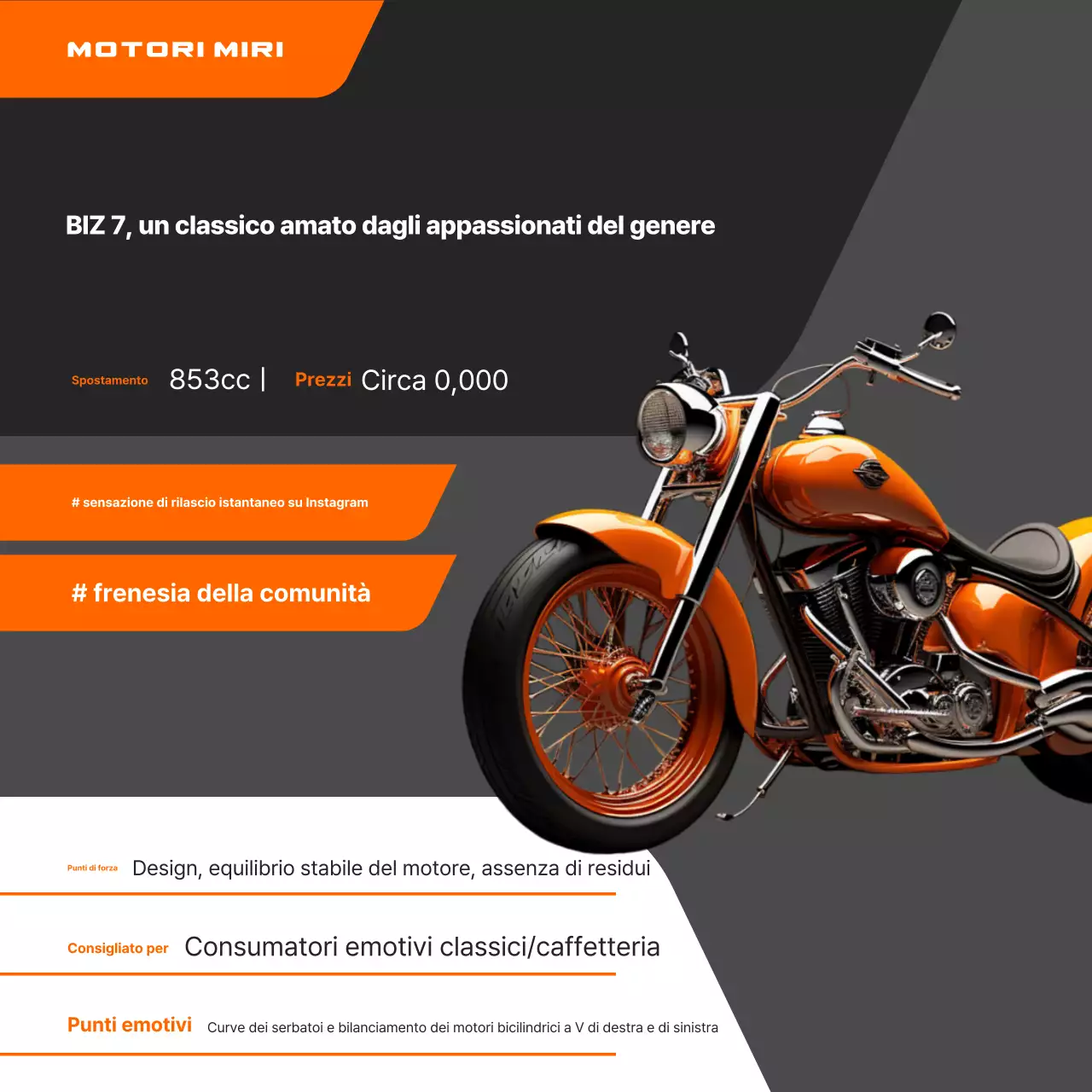 Pubblicità di motocicletta moderna arancione