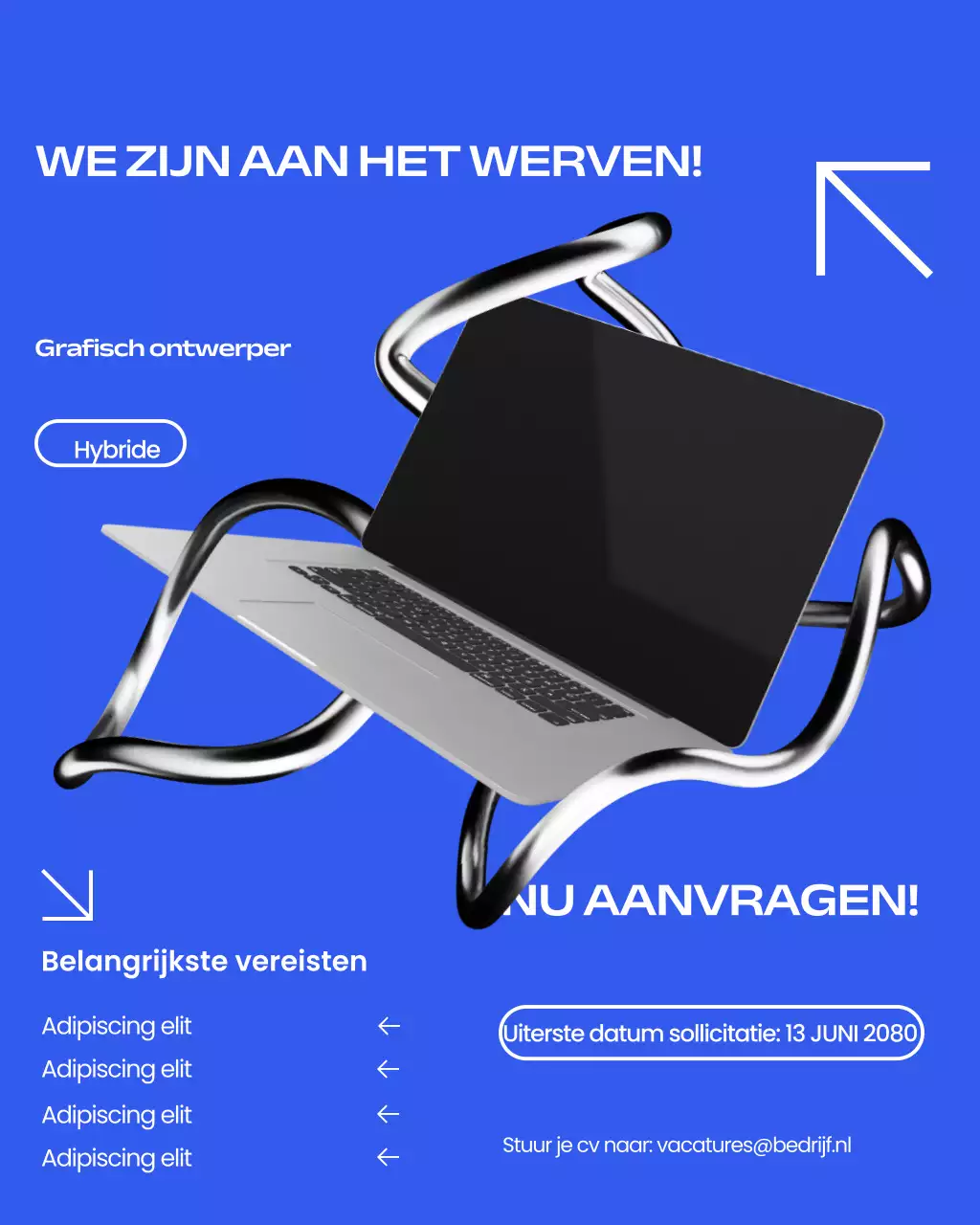 Instagram-bericht voor de werving van een blauwe, moderne grafisch ontwerper