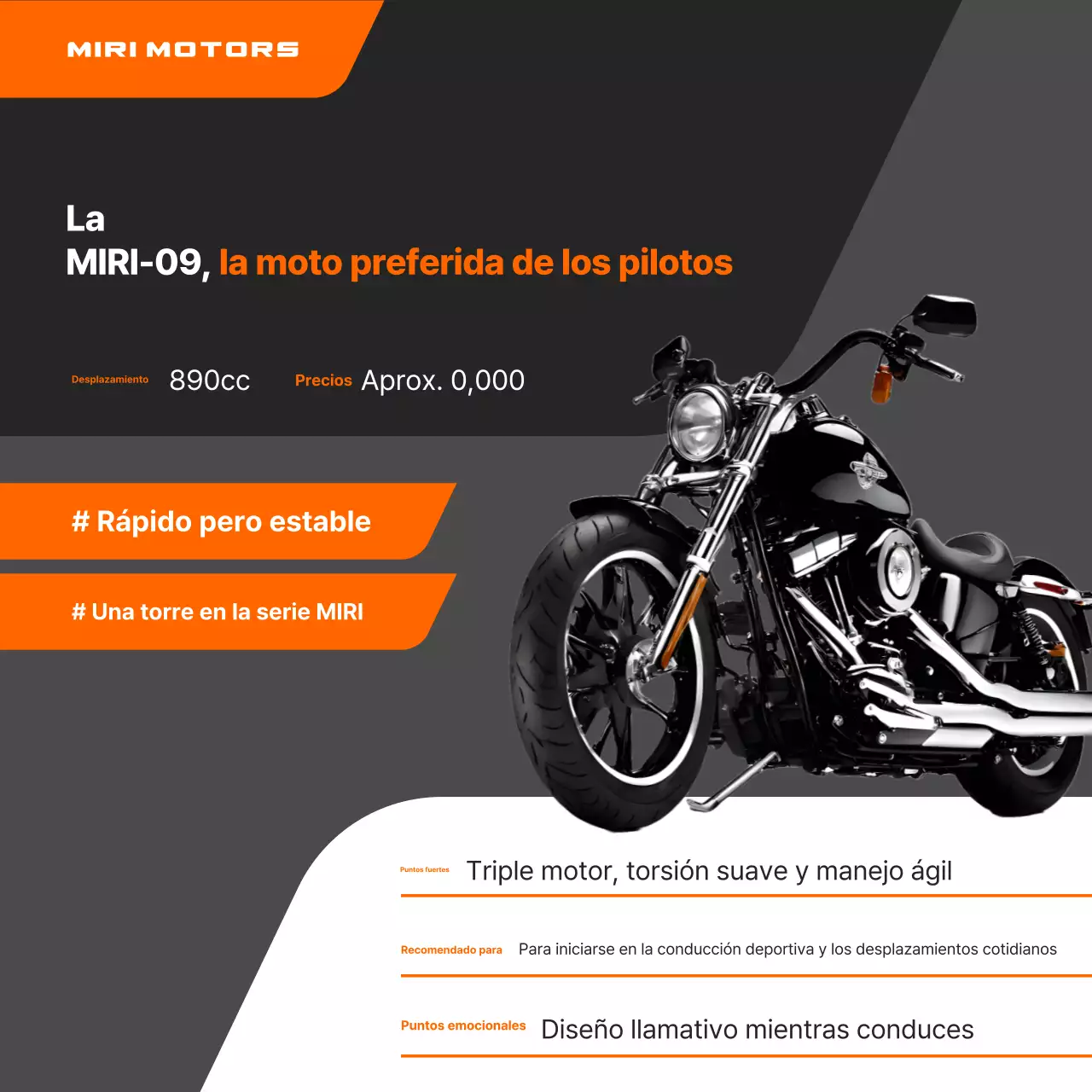 Anuncio de motocicleta moderna de color naranja
