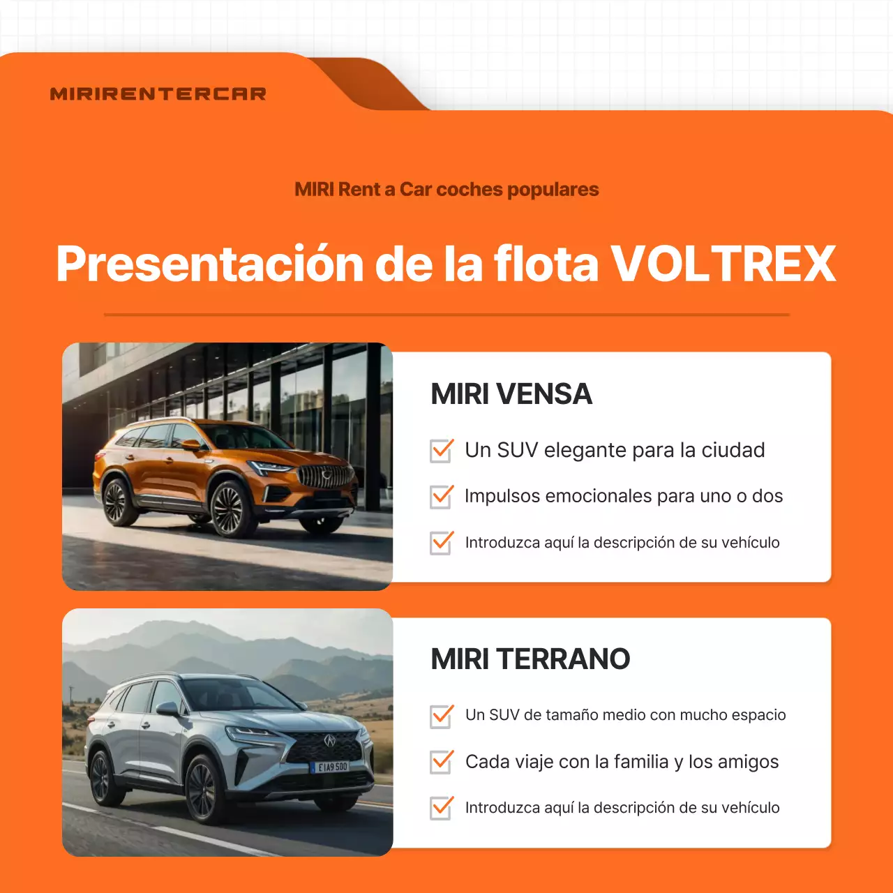 Anuncio de coche moderno de color naranja