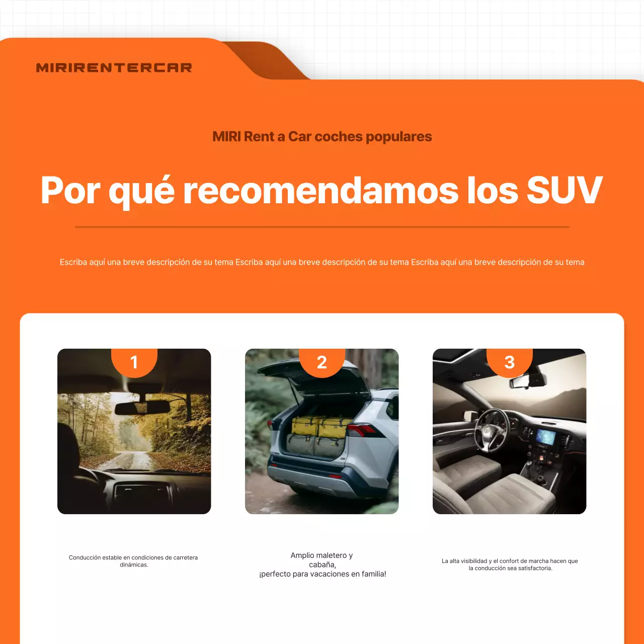 Anuncio de coche moderno de color naranja