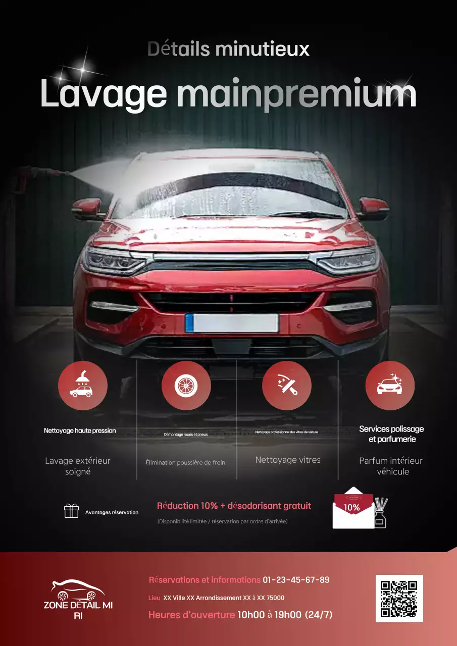 Publicité pour un lave-auto moderne rouge