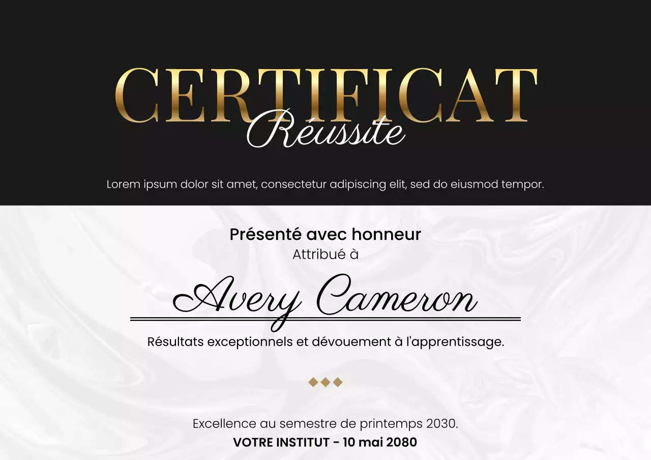 Affiche Web du certificat académique élégant de Goldold