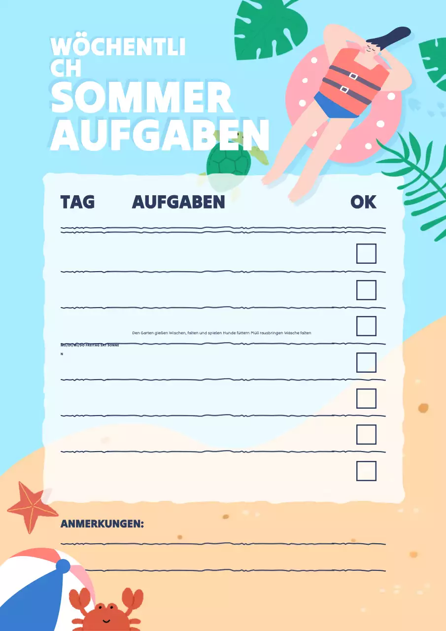 Sommer-Hausarbeit Aufgabenliste Diagramm Poster