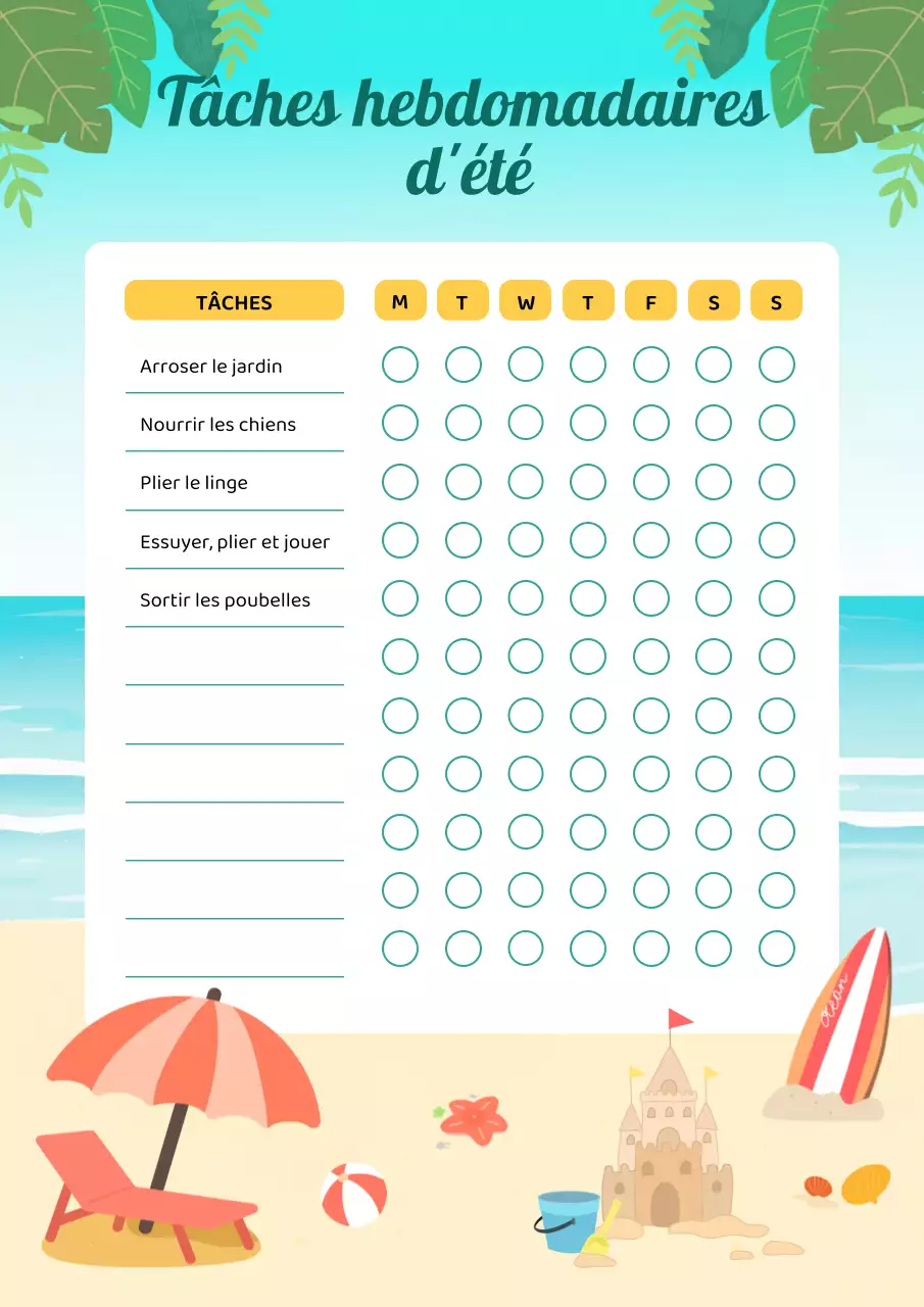 Affiche de planification de tâches tropicales bleu sarcelle