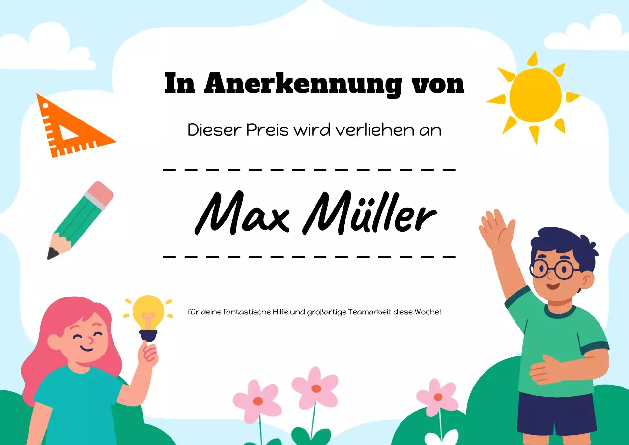 Blau-weißes, verspieltes Studentenanerkennungszertifikat Poster