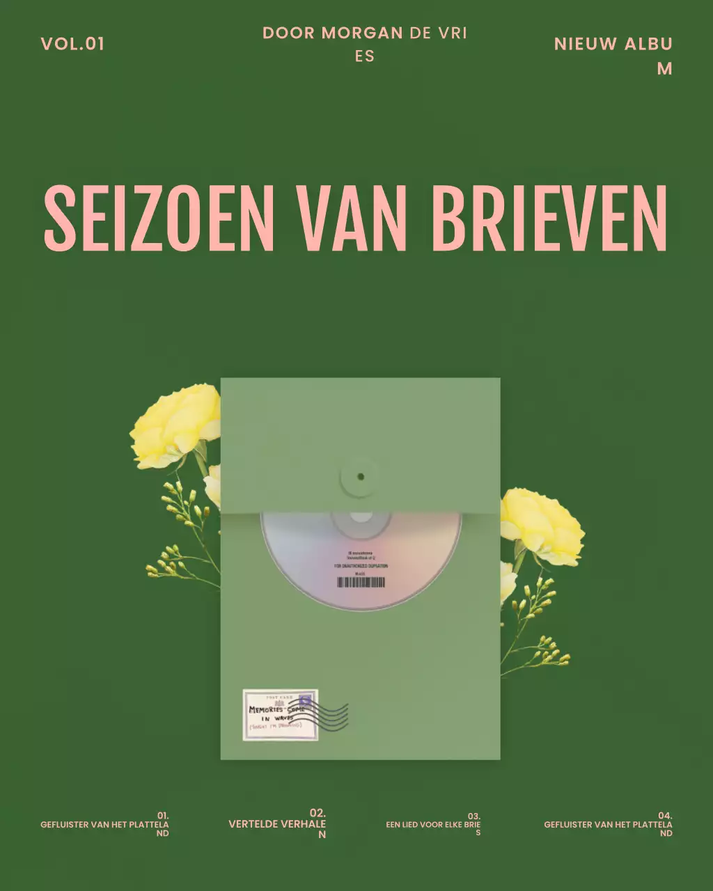Instagram-bericht over de cover van een groen, elegant muziekalbum