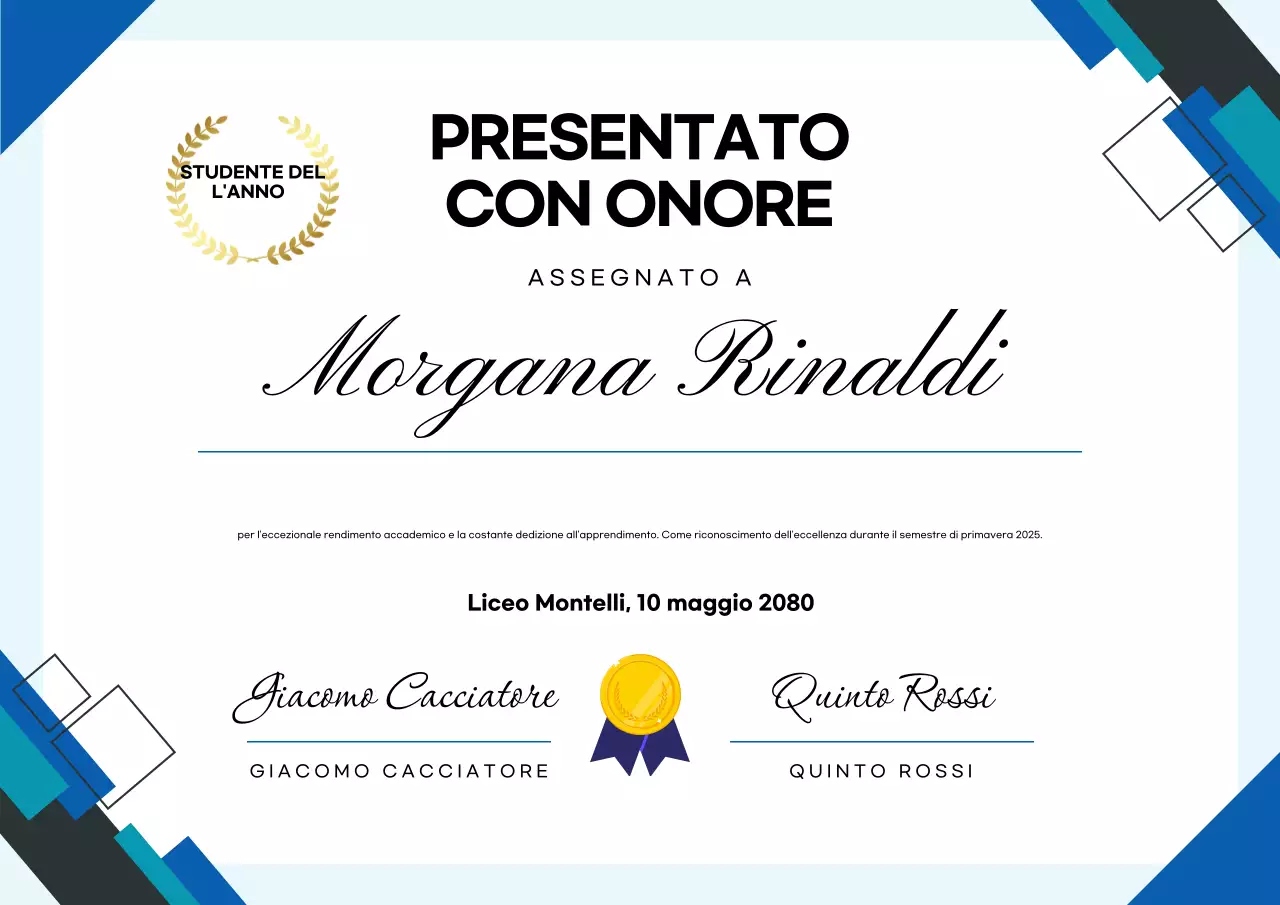 Poster del certificato studentesco moderno blu