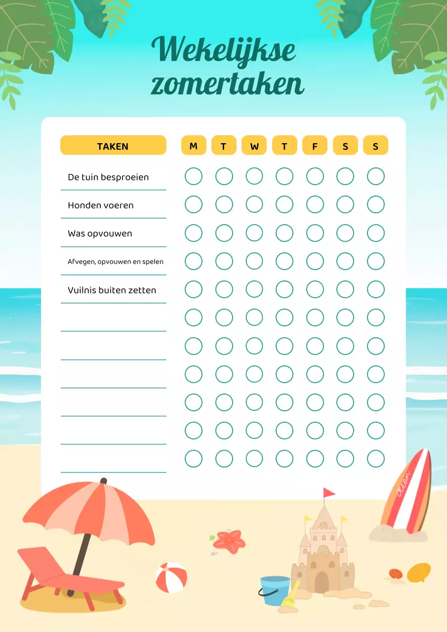 Teal Tropical Taakplanner Poster