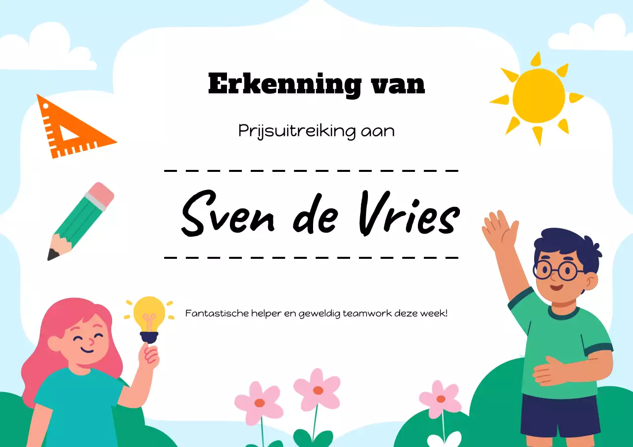 Poster met een blauw-wit speels studentencertificaat