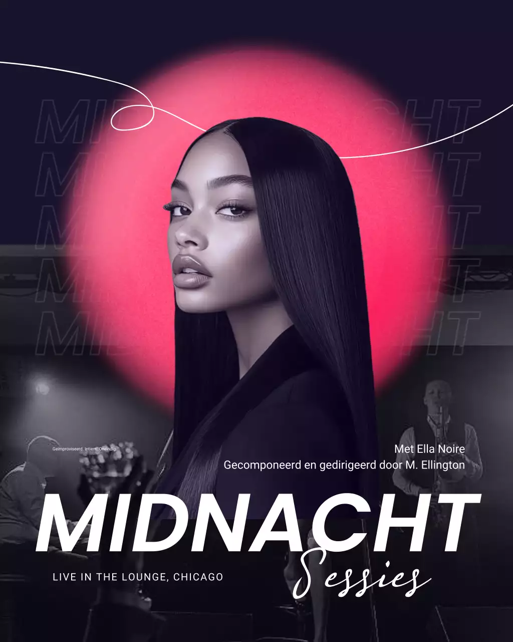 Instagram-post met een minimalistische zwart-roze albumhoes