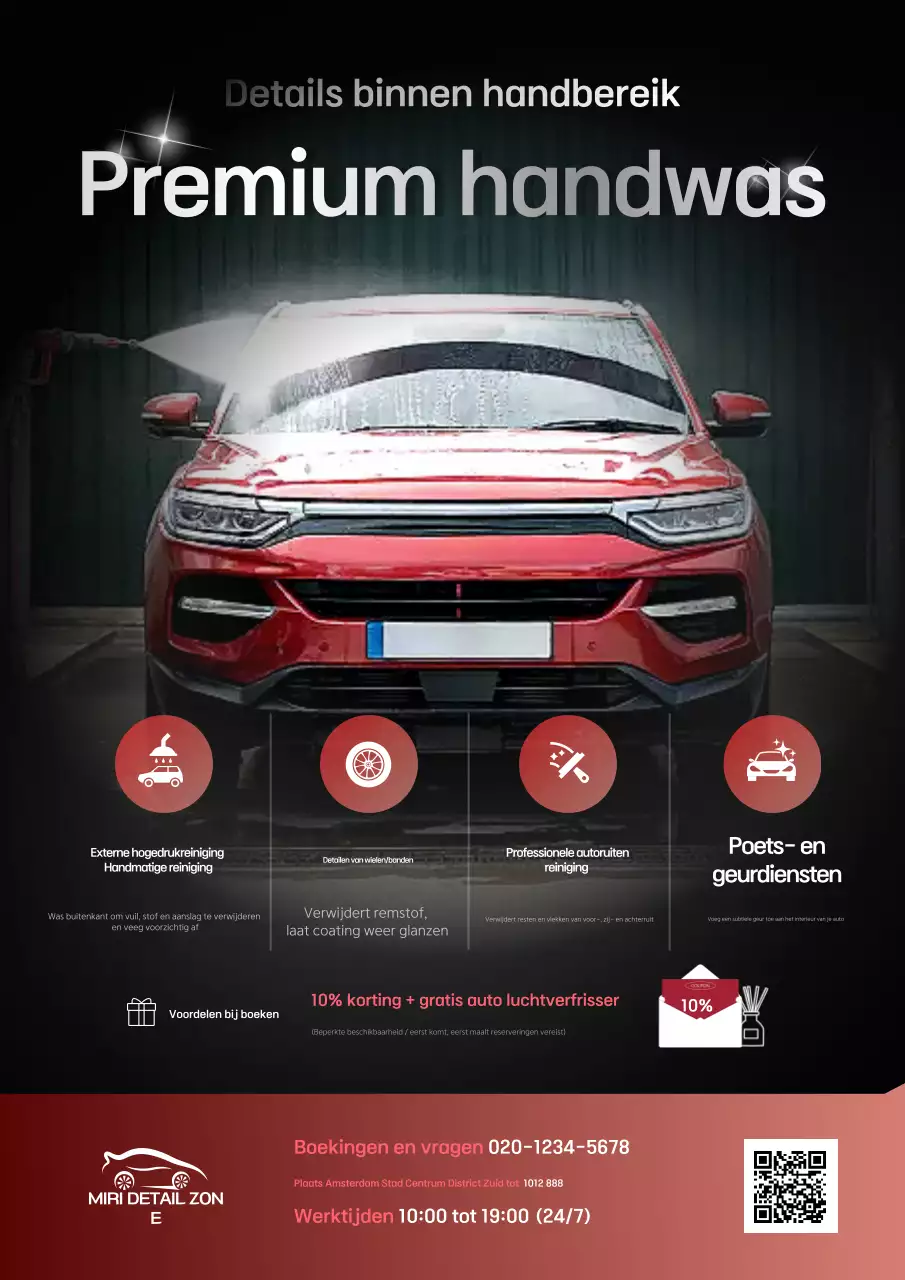 Rode moderne autowasstraat advertentie