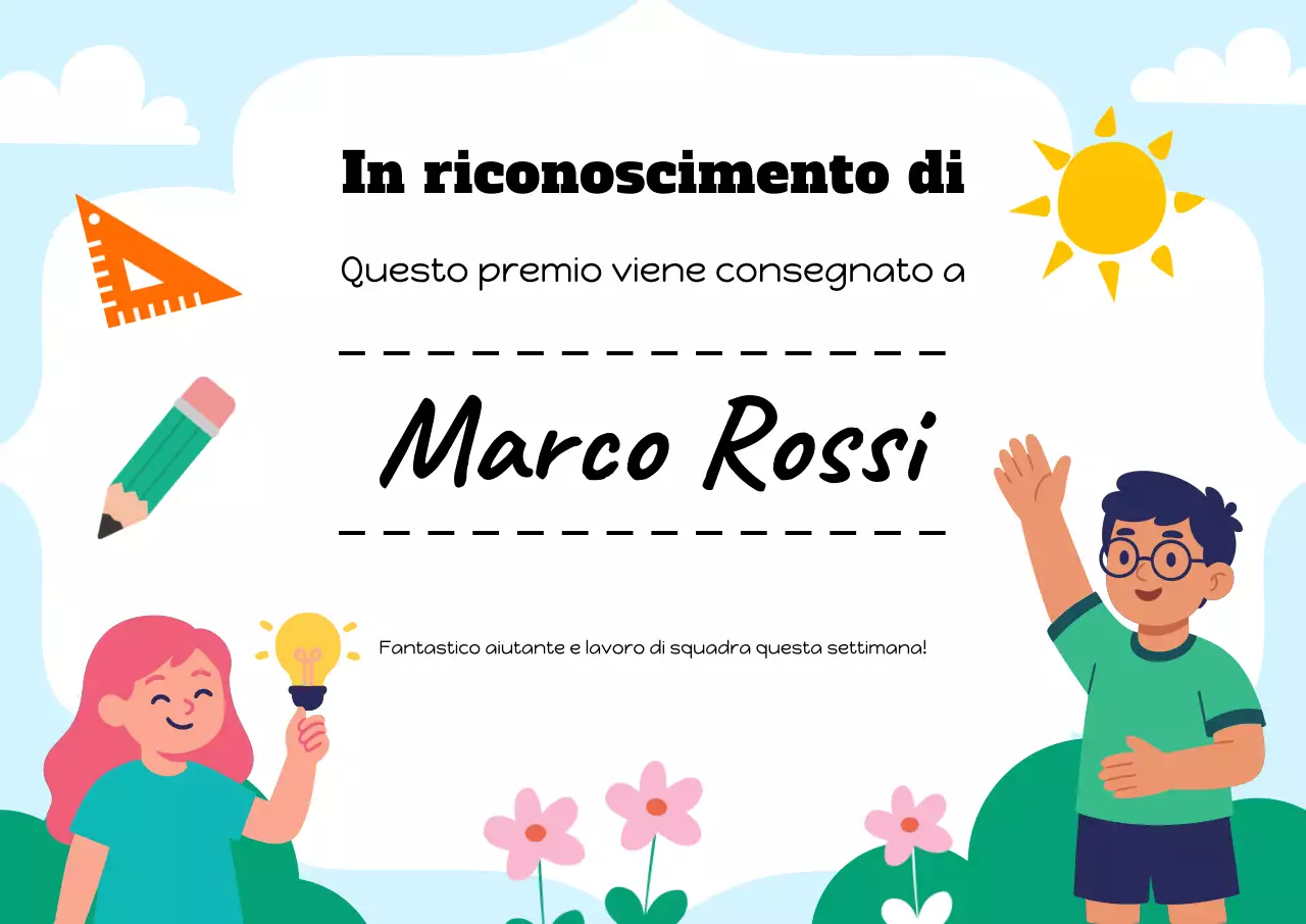 Poster del certificato di riconoscimento per studenti giocosi blu e bianchi