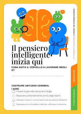 Poster per la Giornata mondiale del cervello: "Pensiero intelligente e potenza del cervello"