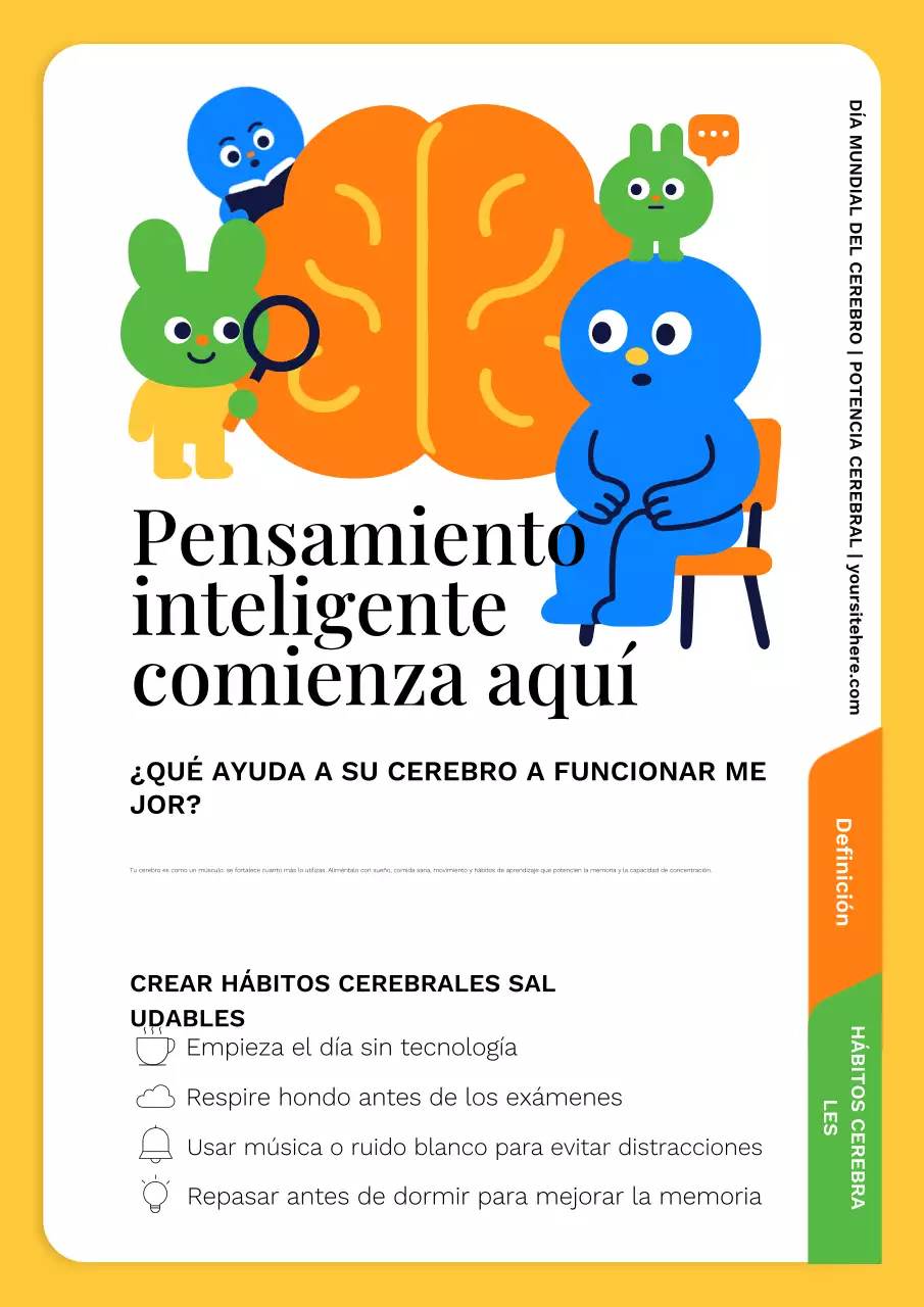 Póster del Día Mundial del Cerebro: Poder Mental y Pensamiento Inteligente