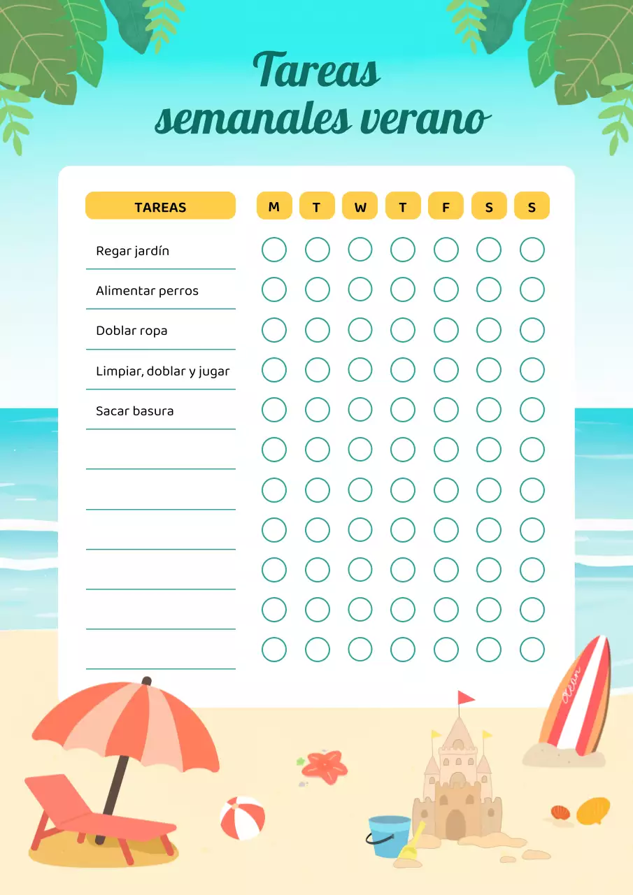 Póster planificador de tareas tropical verde azulado