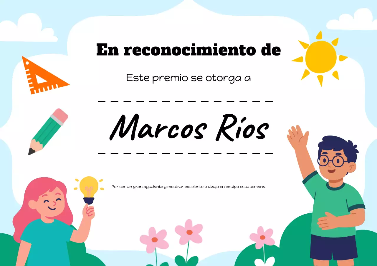 Póster de reconocimiento de estudiantes lúdicos en azul y blanco