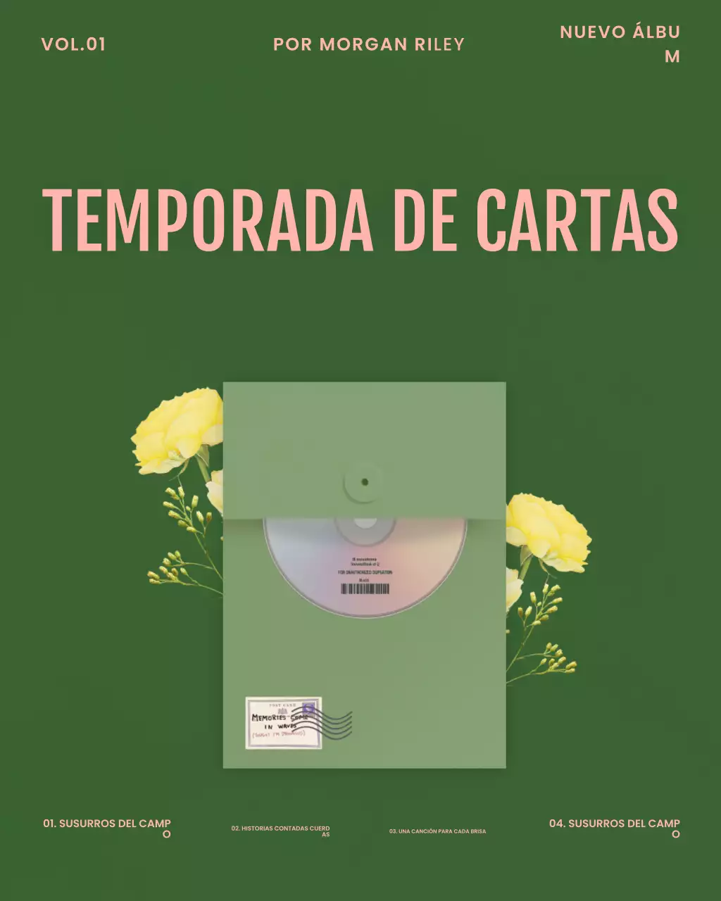 Publicación de Instagram sobre la portada del álbum de música elegante y verde