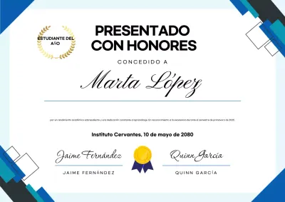 Póster de certificado de estudiante moderno azul