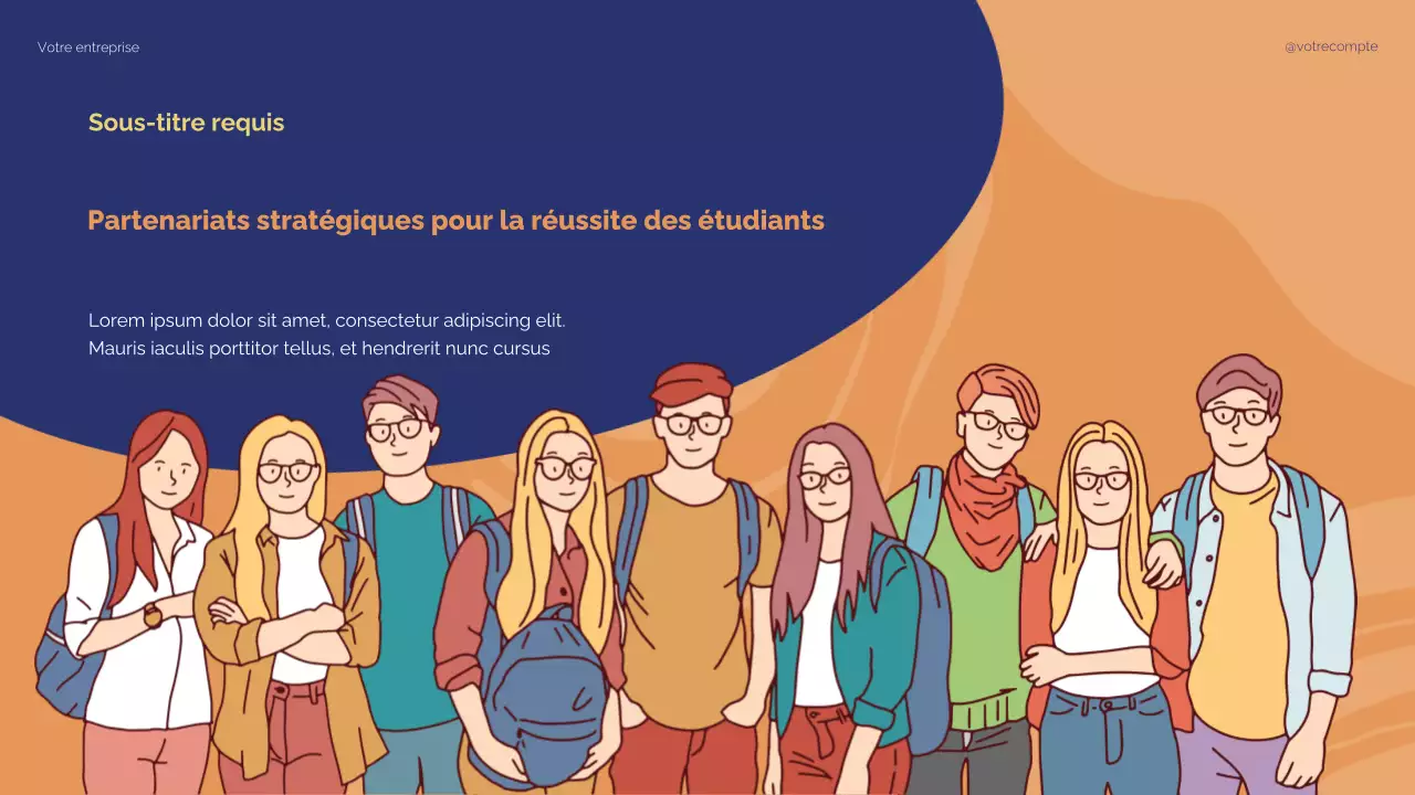 Illustration moderne bleue et beige : Partenariats stratégiques pour la réussite des étudiants