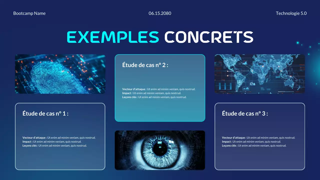 Présentation du Bootcamp sur les fondamentaux de la cybersécurité futuriste moderne en bleu et cyan