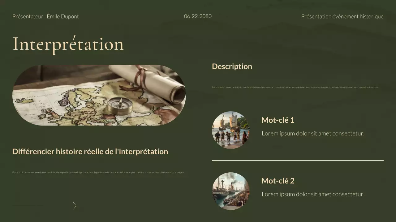 Présentation des études historiques modernes vertes et dorées