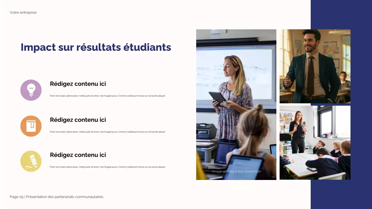 Illustration moderne bleue et beige : Partenariats stratégiques pour la réussite des étudiants