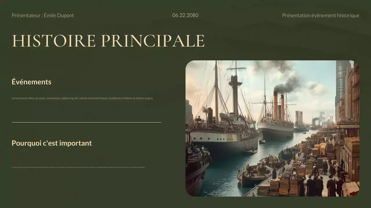 Présentation des études historiques modernes vertes et dorées