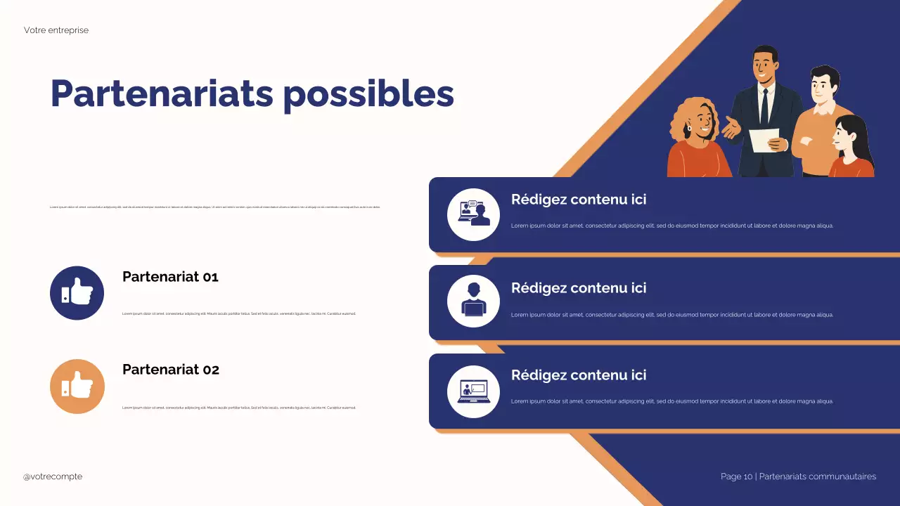 Illustration moderne bleue et beige : Partenariats stratégiques pour la réussite des étudiants