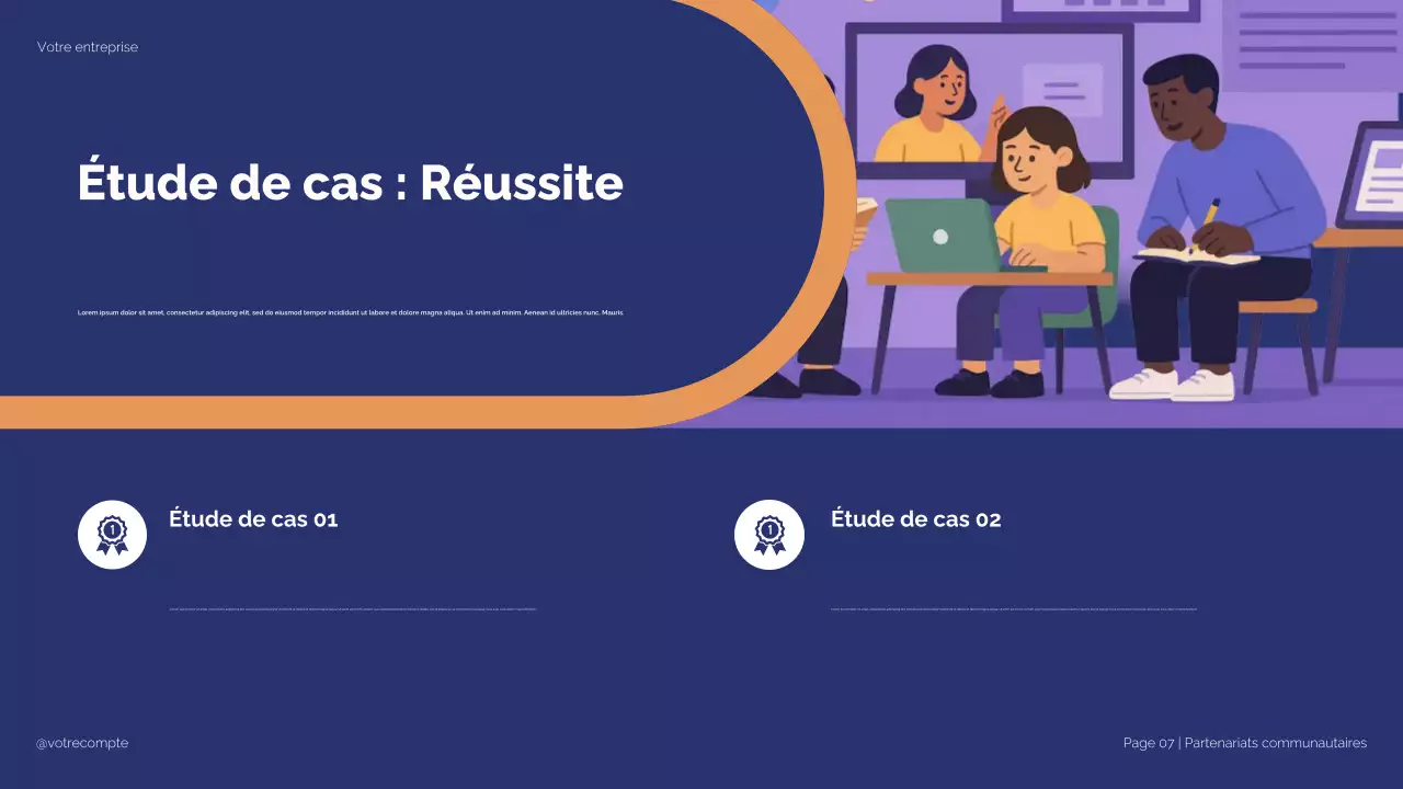 Illustration moderne bleue et beige : Partenariats stratégiques pour la réussite des étudiants