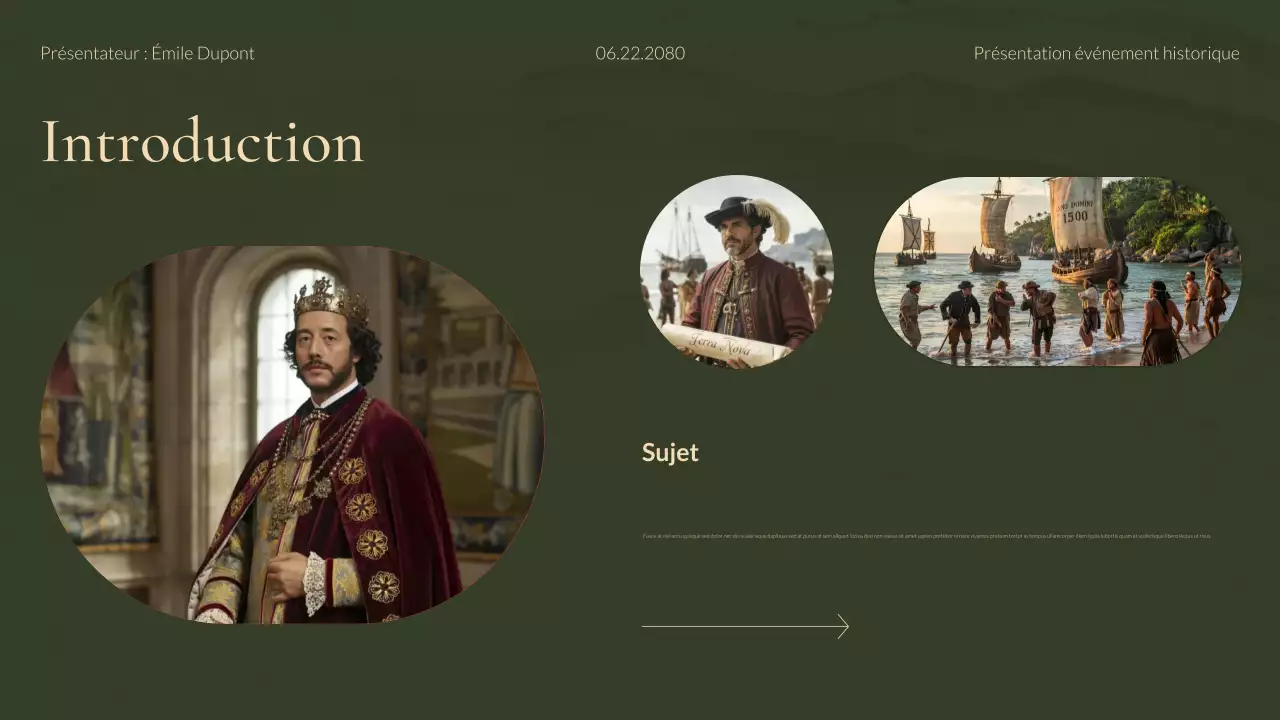 Présentation des études historiques modernes vertes et dorées