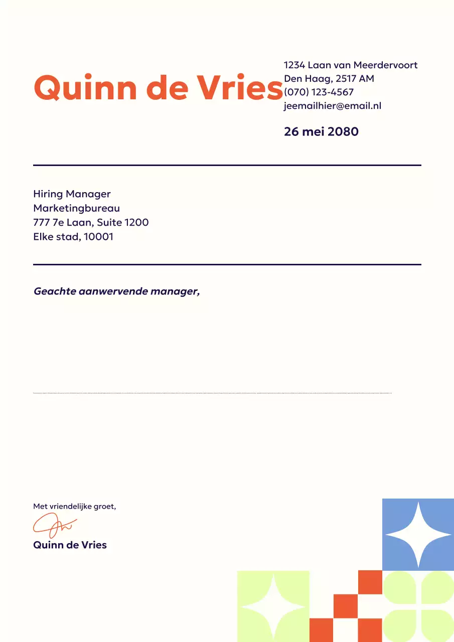 Oranje professionele sollicitatiebrief documentposter