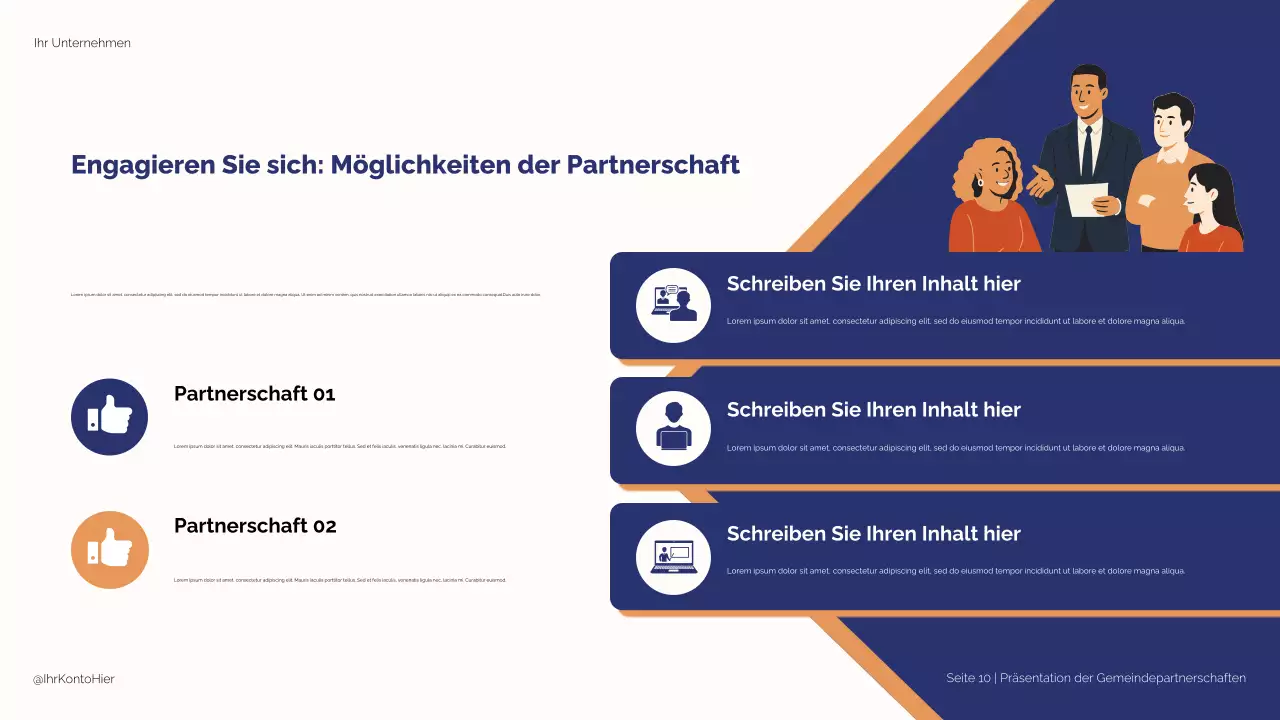 Blaue und beige moderne Illustration Strategische Partnerschaften für den Studienerfolg Präsentation