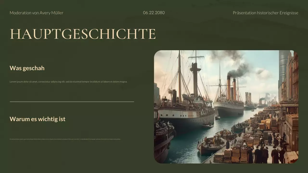 Grüne und goldene moderne historische Studien Präsentation