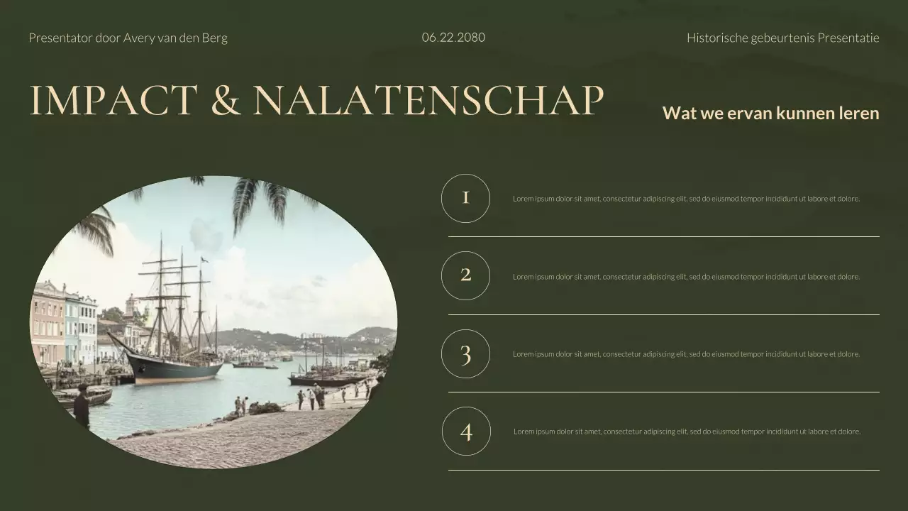 Groene en gouden moderne historische studies presentatie