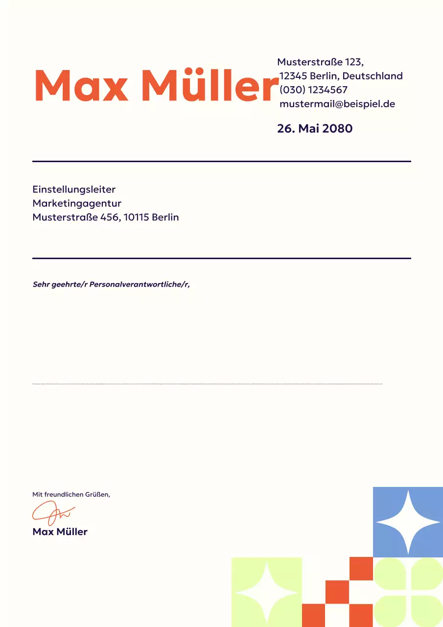 Orangefarbenes Poster für professionelle Anschreiben