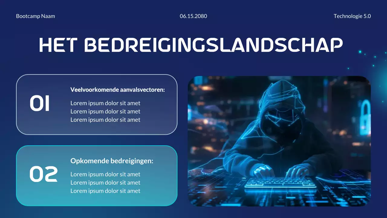 Presentatie van de Blue and Cyan Modern Futuristic Cybersecurity Essentials Bootcamp