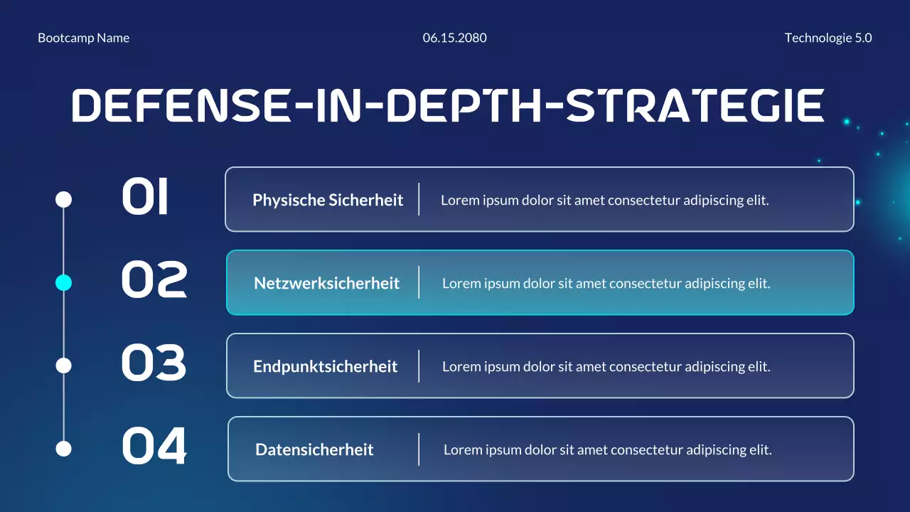 Blaue und cyanfarbene moderne futuristische Bootcamp-Präsentation zu den Grundlagen der Cybersicherheit